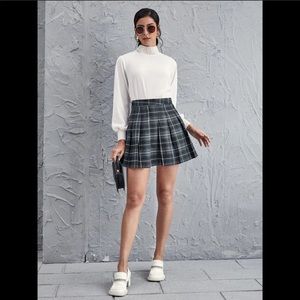 Gray Plaid High Waist Skirt